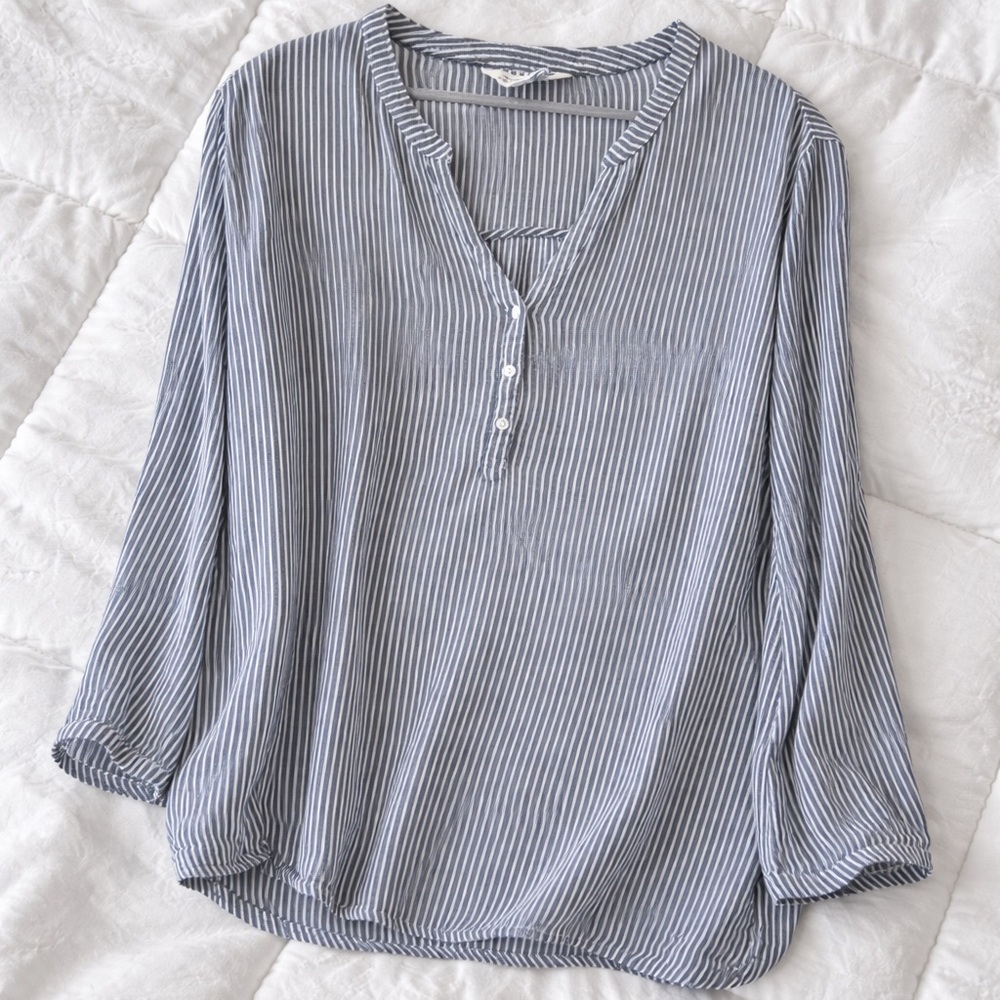Old Navy Blue White Striped Coastal Tunic Blouse XL Rayon - Picture 9 of 9